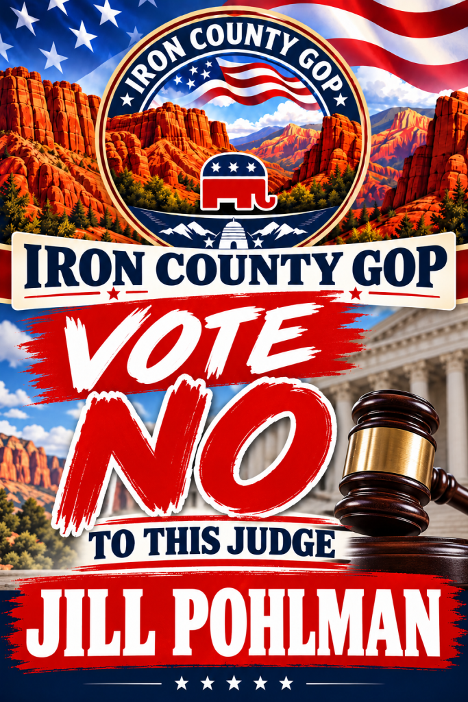 Supplied Iron County GOP graphic reading Vote NO to this judge, Jill Pohlman.