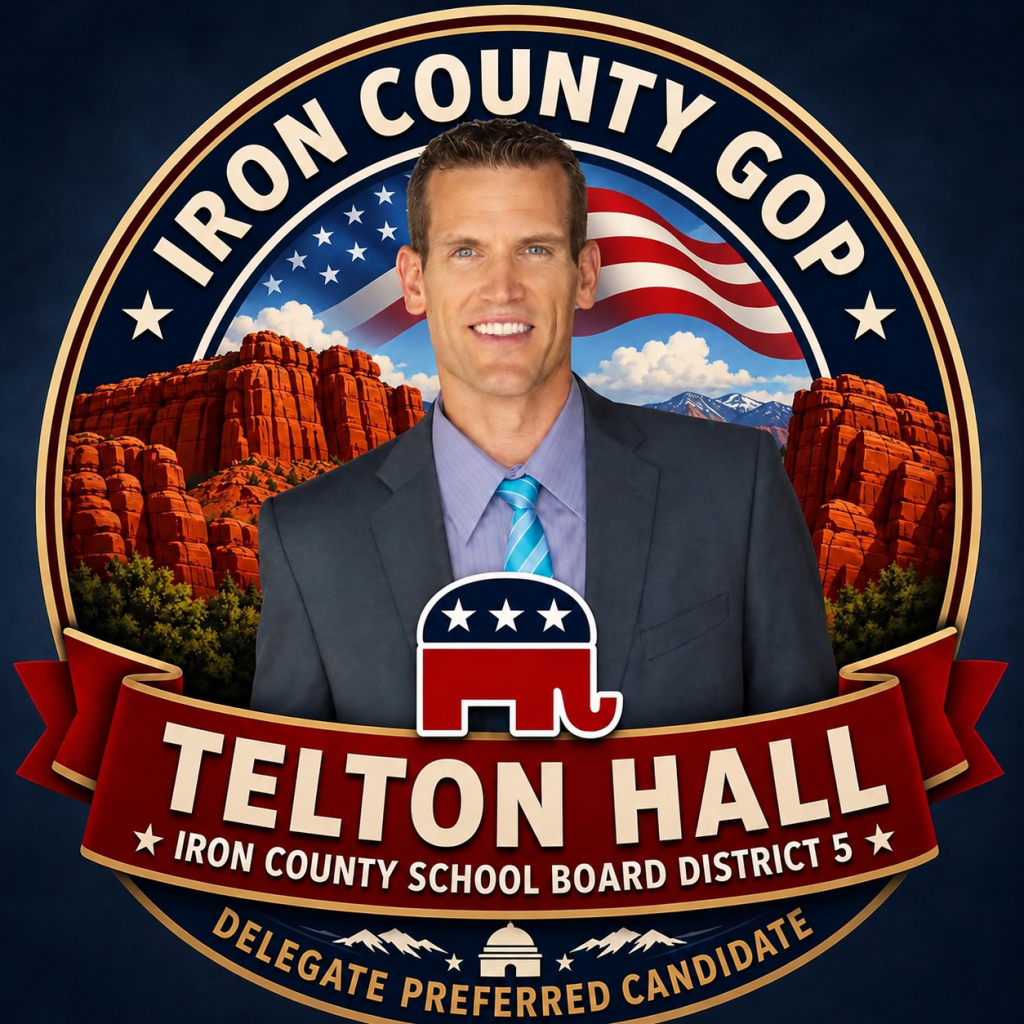 Supplied graphic identifying Telton Hall as delegate preferred candidate for Iron County School Board District 5.